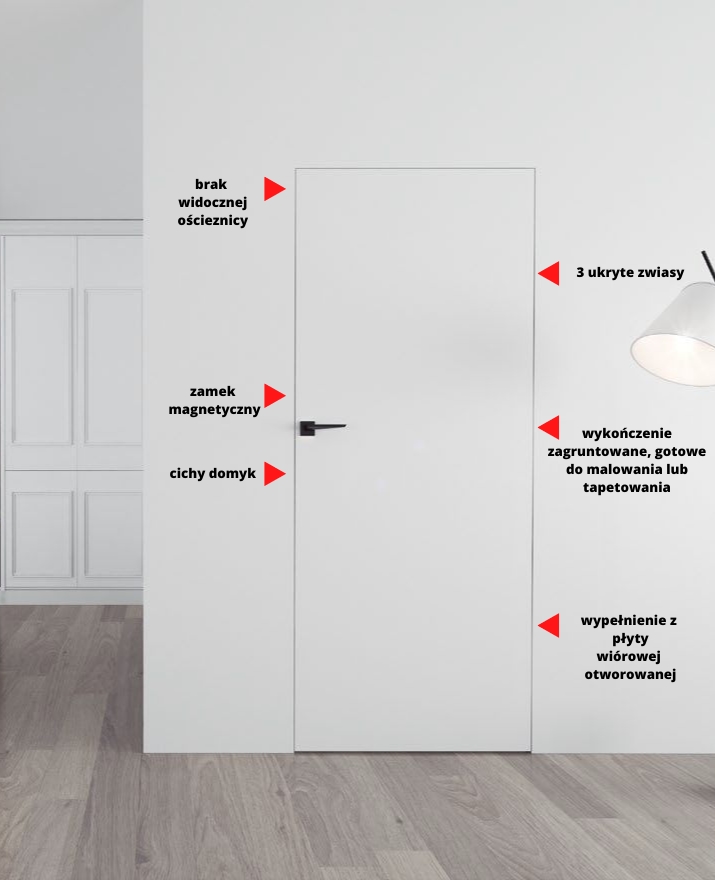 DRZWI UKRYTE Sara Eco 2 Bezprzylgowe Lewe OD RĘKI Strona lewe