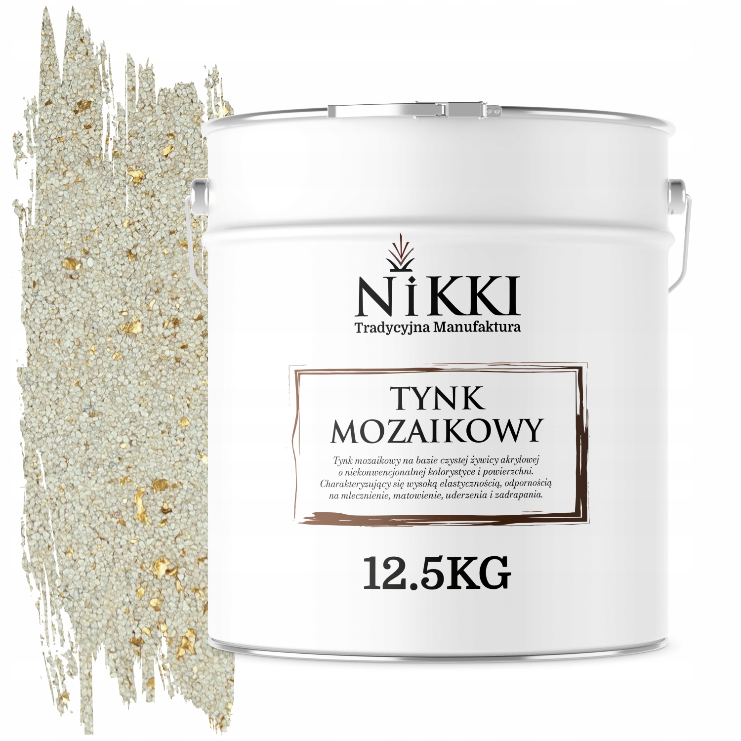Tynk Mozaikowy Żywiczny 12,5KG Wewnętrzny Zewnętrzny Biały Ze Złotą Miką