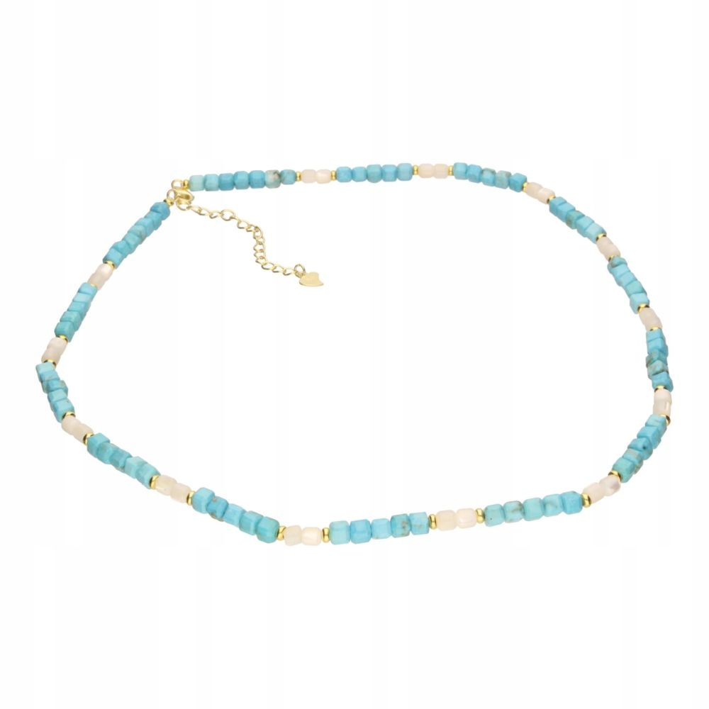 Pozlacený stříbrný náhrdelník 925 s amazonitem a perleťovou hmotou jako dárek