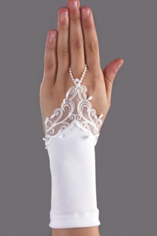 Rękawiczki komunijne z koronką krótkie na palec