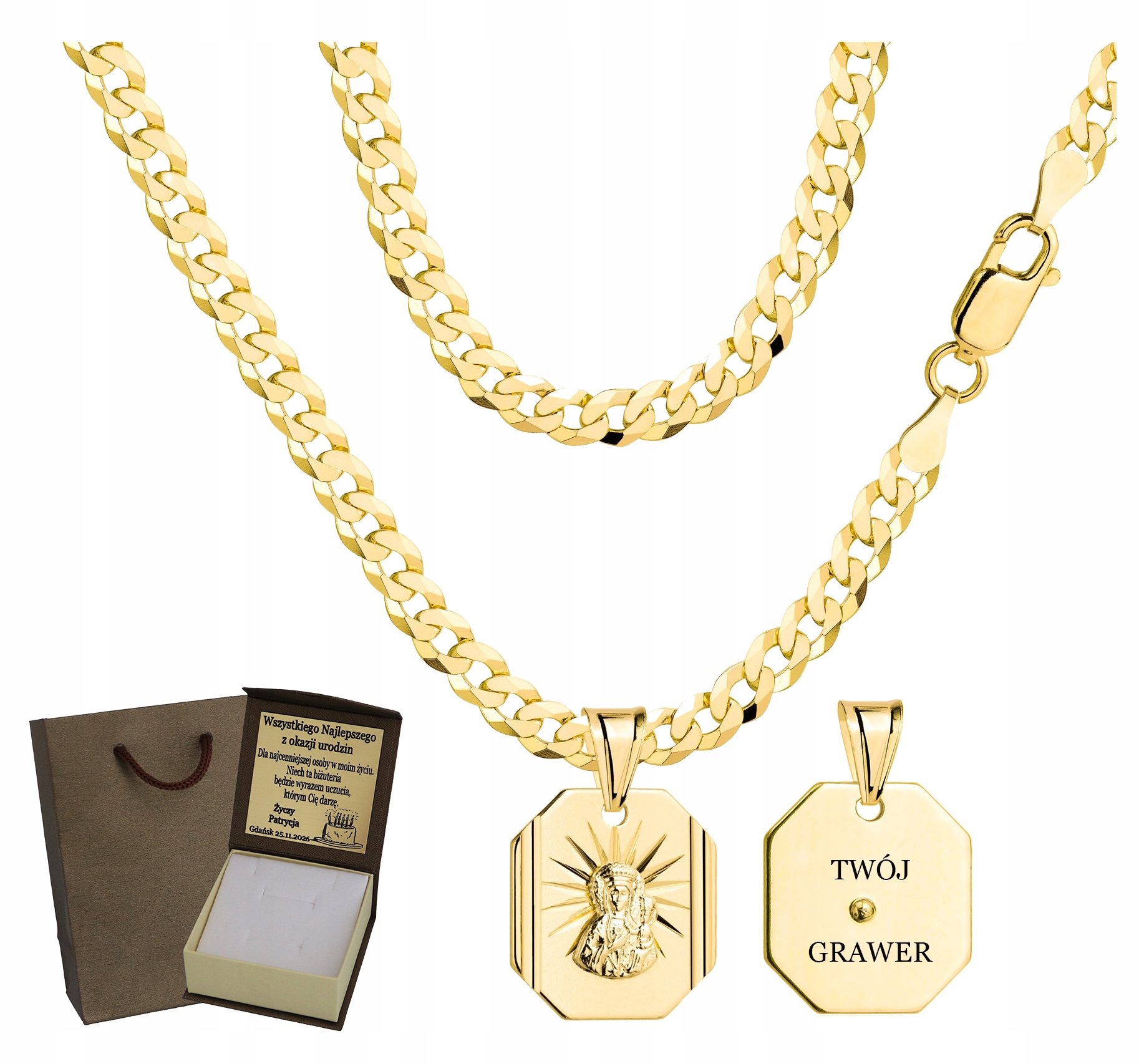 Zlatý Plný pánský Řetízek vzor Pancr s medailonkem, ryzost 925/585 Gravírování Bonus