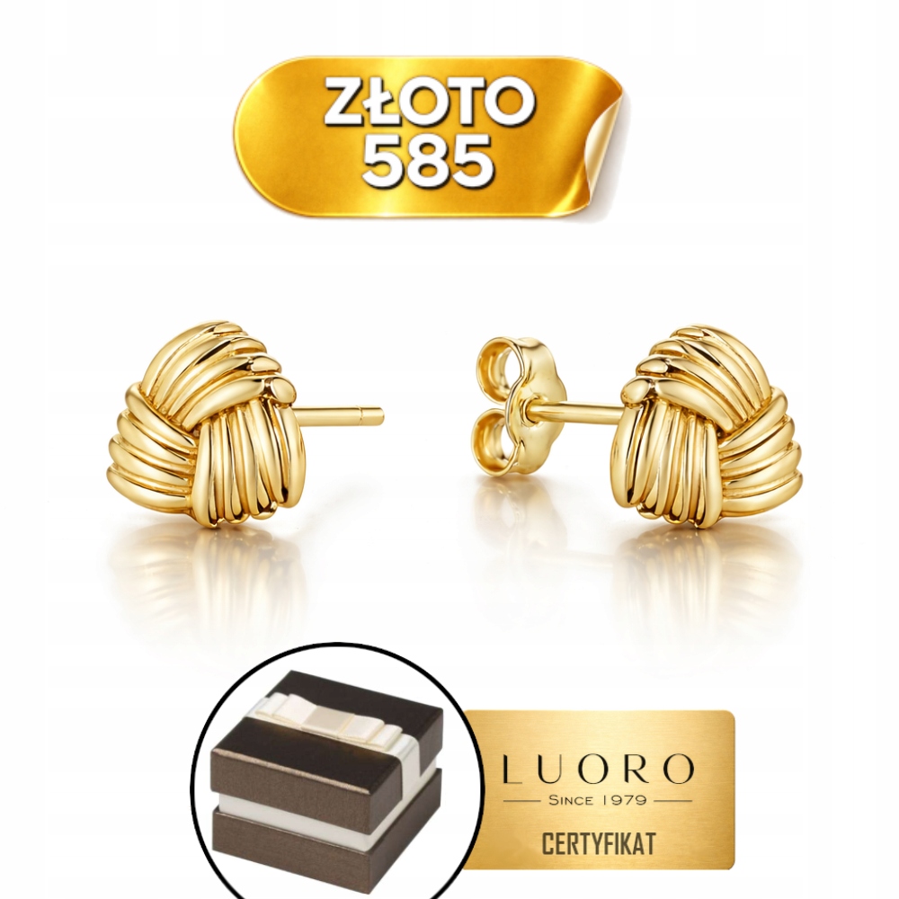 Náušnice Zlaté 585 14K Trojúhelník Pletená Tyčinka 7,5 MM Elegantní