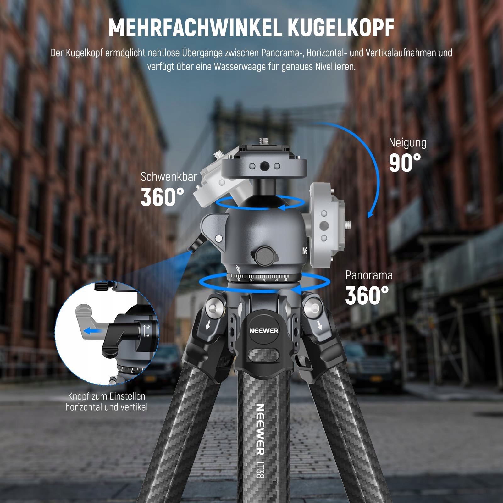 NEEWER LITETRIP LT38 Statyw Kamera 155cm Włókno Węglowe 360° Arca QR — miniatura 6