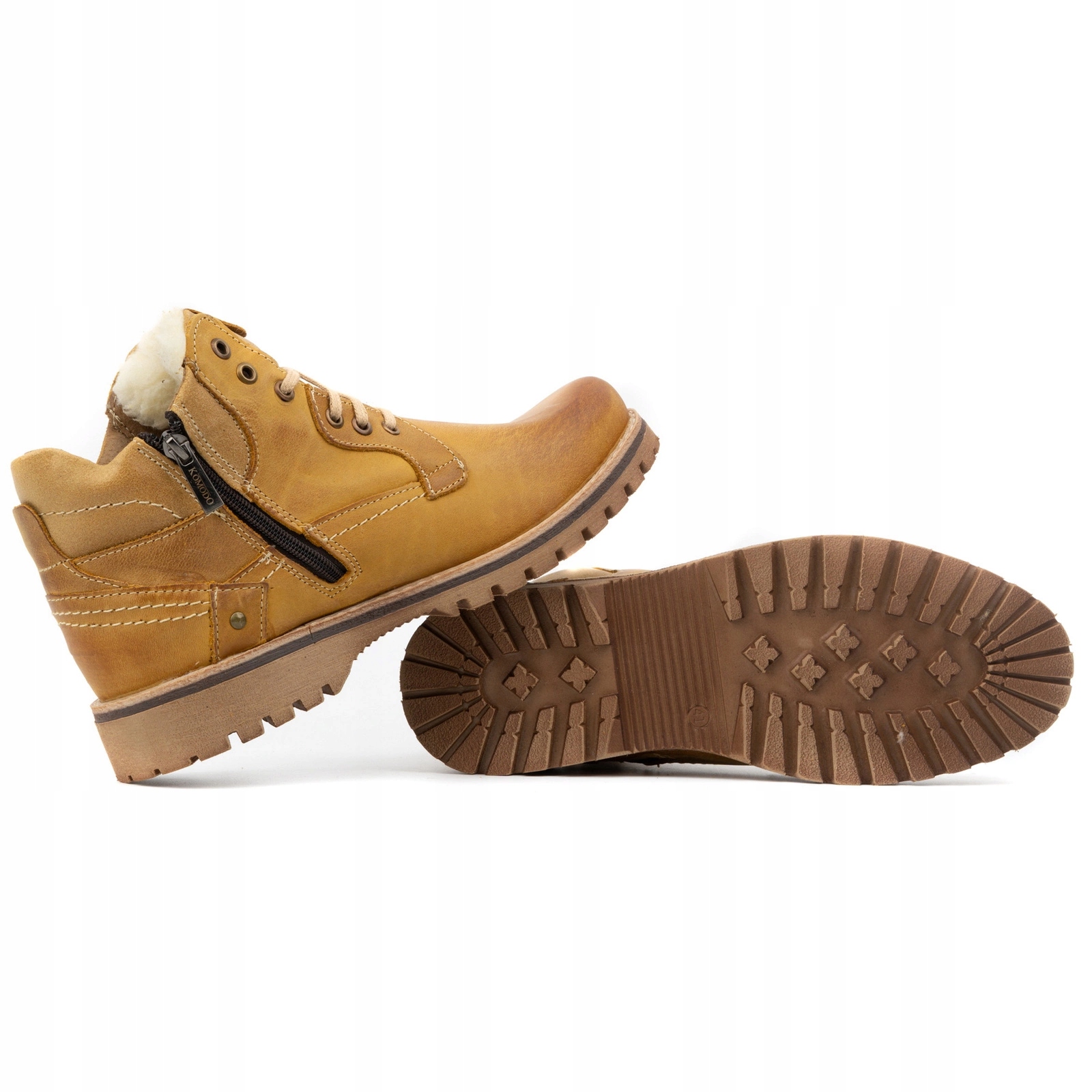 BUTY MĘSKIE SKÓRZANE OCIEPLANE TRZEWIKI POLSKIE ZIMOWE 885 CAMEL 39 Kolor brązowy