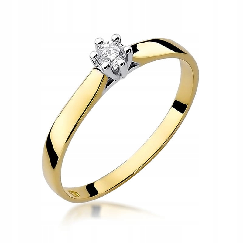 Zlatý prstýnek 585 s 0.10 ct kulatý diamantem pro zásnuby, nadčasový