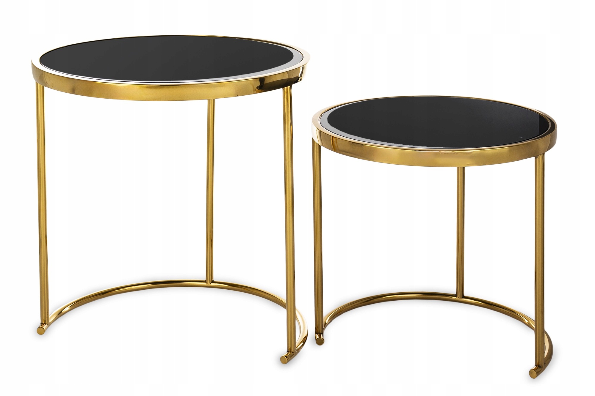 2 x Kávový stolek komplet zlatý kovový skleněná deska černý malý a velký