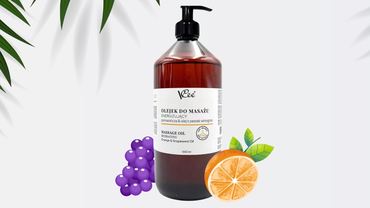 OLEJEK DO MASAŻU ENERGIZUJĄCY POMARAŃCZA & OLEJ Z PESTEK WINOGRON 1000 ML Marka VCee