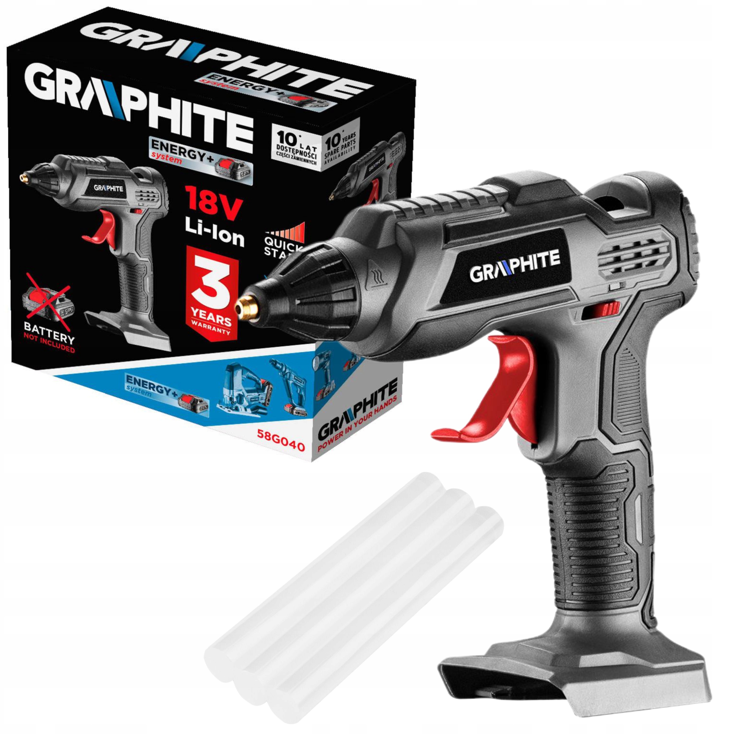 Pistolet do kleju Graphite Energy+ 58G040 18V Zasilanie akumulatorowe