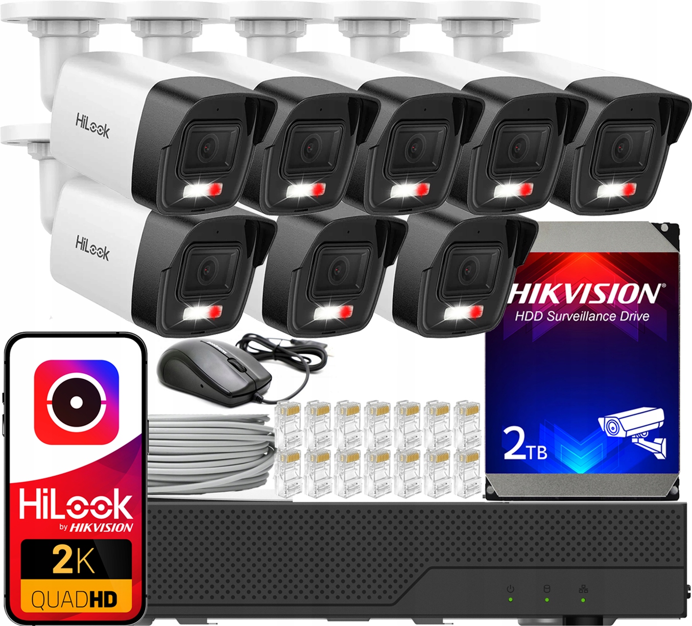 Sada pro Ip monitorování Hilook Hikvision 8x IPC-B140HA-LUC 4MPX PoE Hybrid