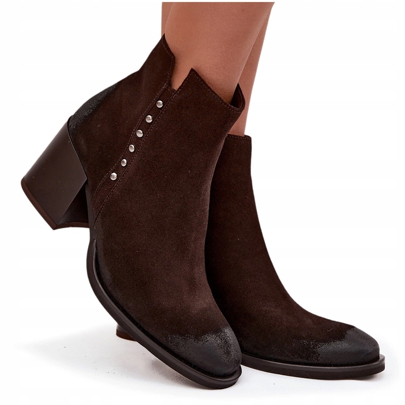 Dámské Kotníkové Boty Z Přírodního Semiše Na Podpatku Zazoo 1136 Čokoládové 38