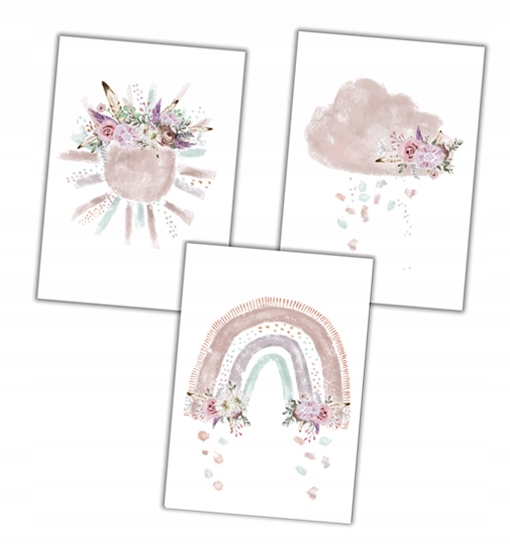 

3 s plakaty boho tęcza chmurka newbie kwiaty a4