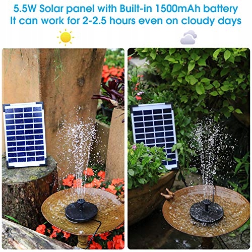AISITIN Fontanna Solarna 5.5W Pompa Do Oczka Wodnego Z Baterią 1500mAh — miniatura 2