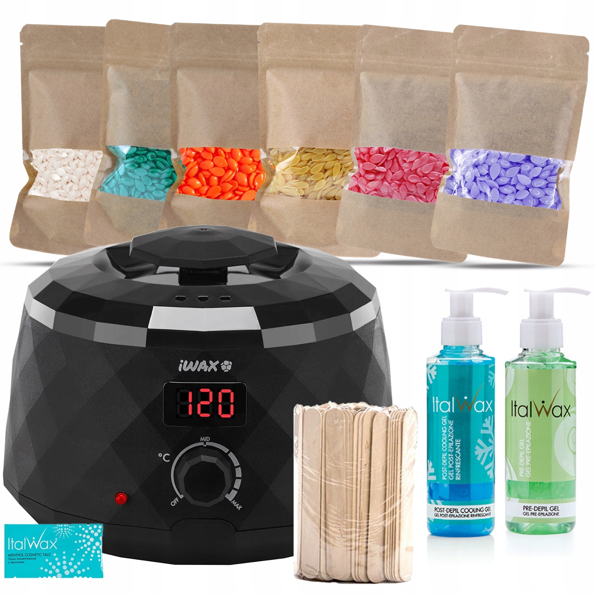 Zestaw Italwax 6x Wosk Do Depilacji twardy +podgrzewacz do wosku Preparaty