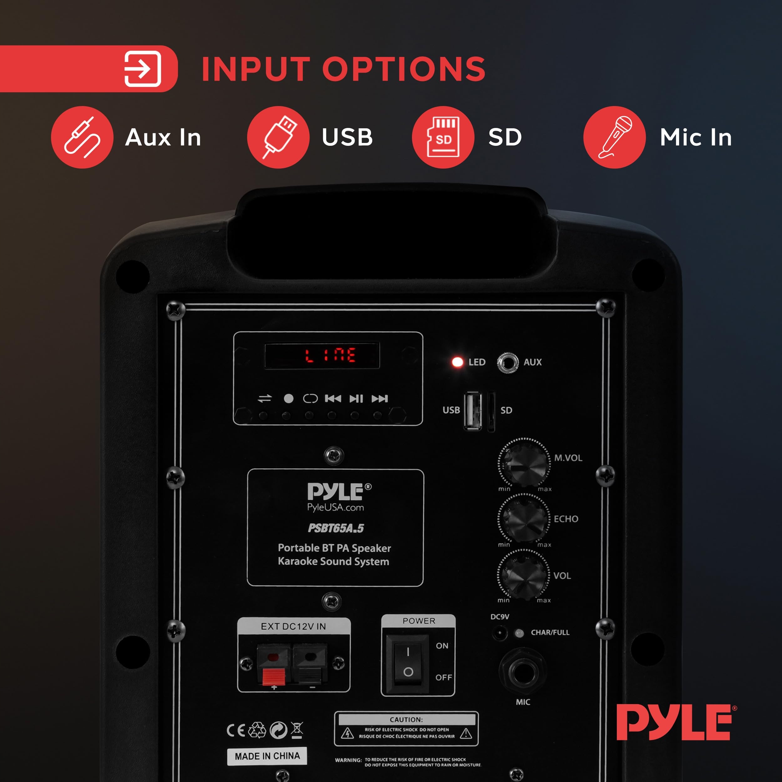 PYLE Przenośna Karaoke Maszyna Bluetooth Głośnik Party 600W LED MP3 USB SD — miniatura 3