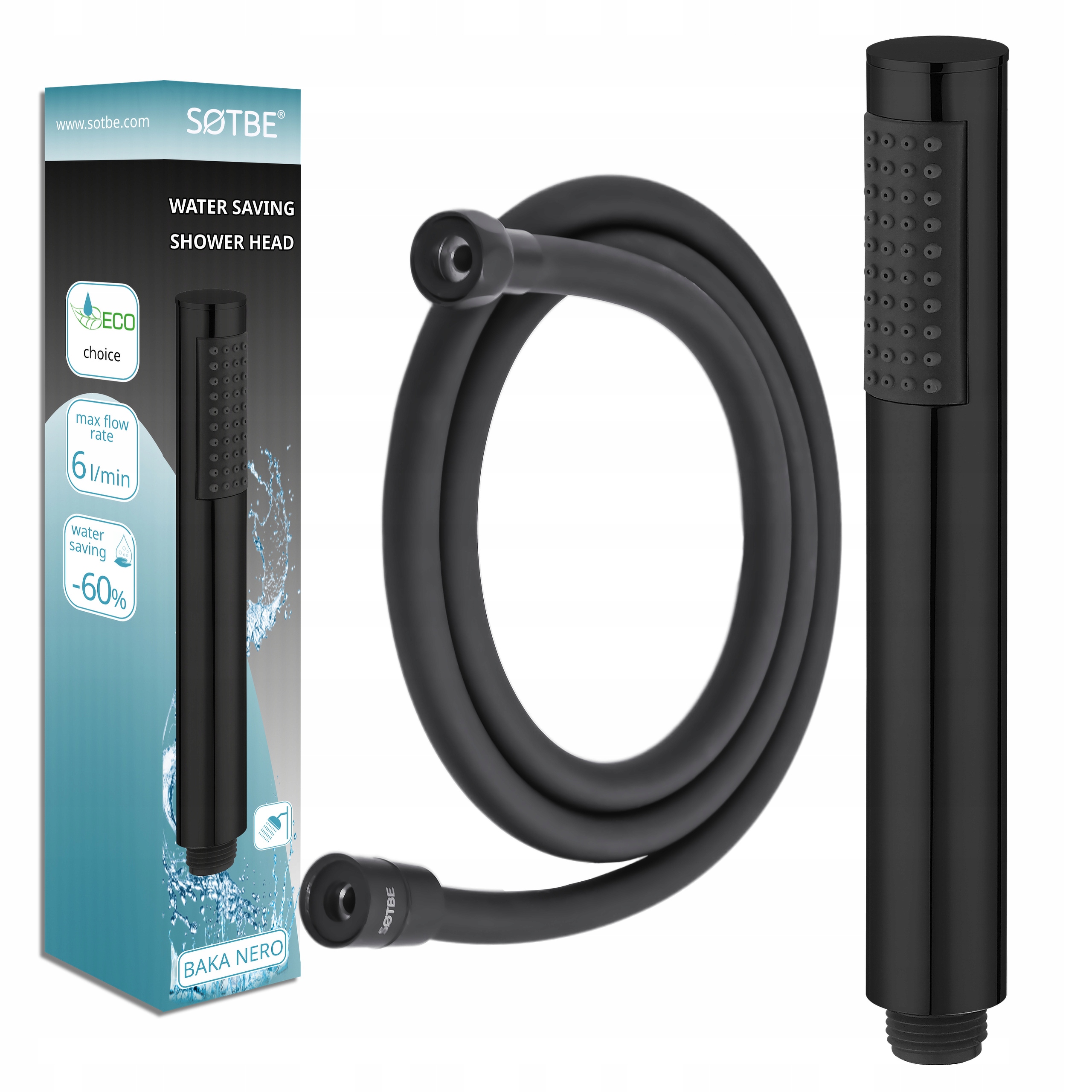 Sprchová Hlavice do sprchy Rukojeť Černá Hladká hadice 150 cm Set