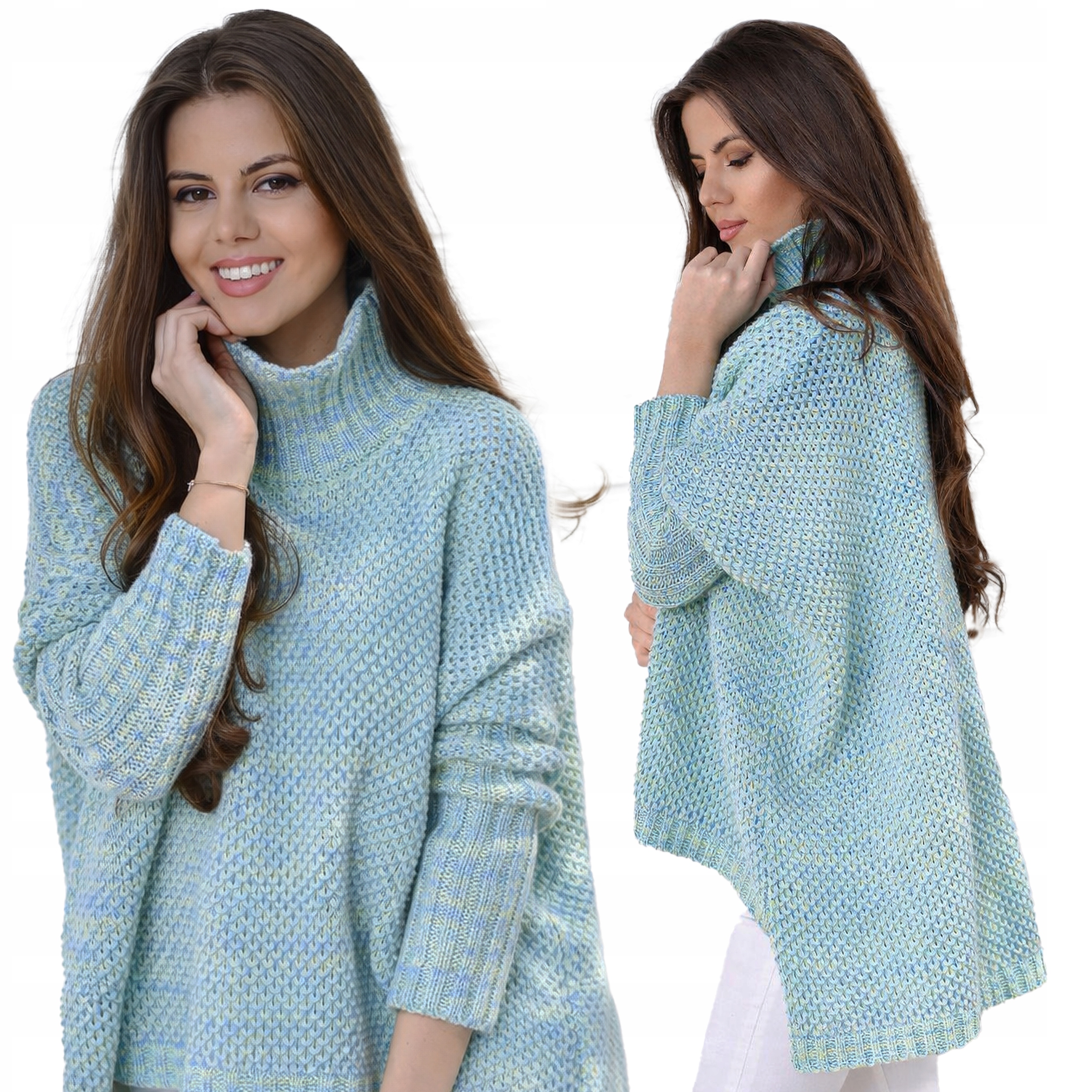 Bella Polské Poncho Svetr Oversize s pologolfem Multicolor