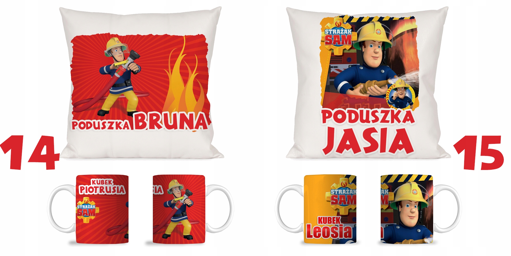 ZESTAW KUBEK + PODUSZKA STRAŻAK SAM PREZENT NR10 Długość 40 cm