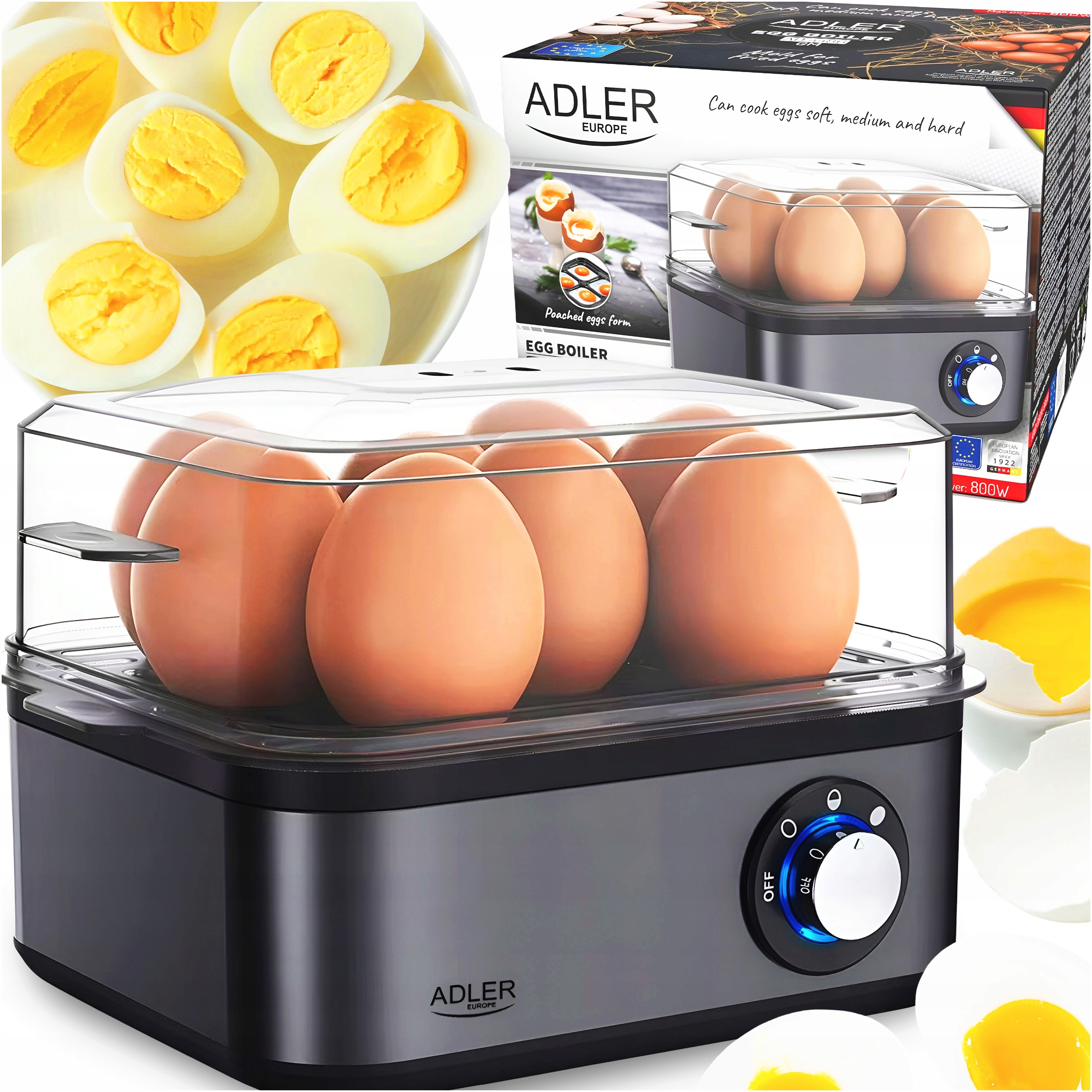 Jajowar 8 Jajek Urządzenie Do Gotowania Jajek Na Miękko Twardo Adler AD4486