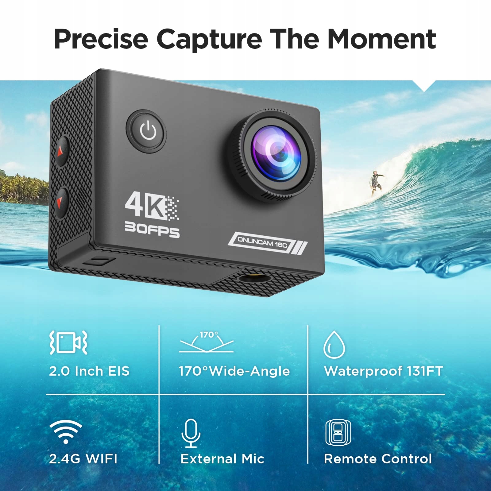 YOLANSIN Kamera Sportowa 4K 30fps Wodoodporna 40m WiFi 170° 20MP Zestaw — miniatura 2