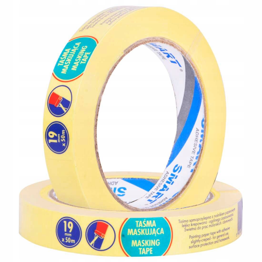 TAŚMA MALARSKA PAPIEROWA ŻÓŁTA MASKUJĄCA 19mm x 50m SMART OCHRONNA Kod producenta Smart Adhesive Tape