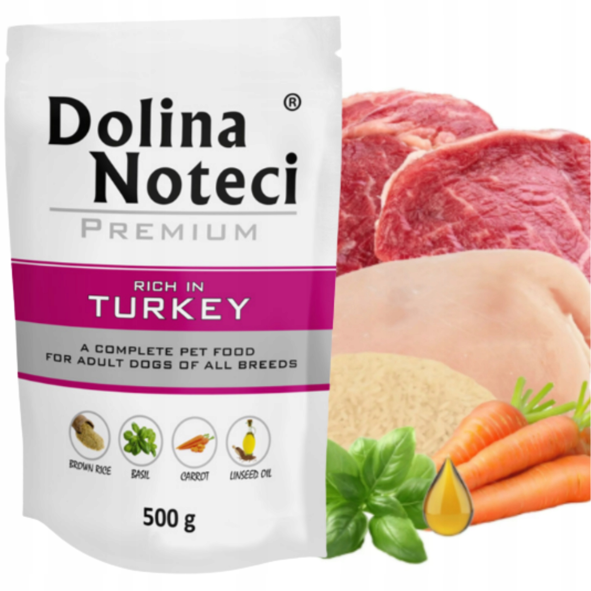 Mokra Karma Dla Psa Dolina Noteci Premium bogata w indyka saszetka 500 g