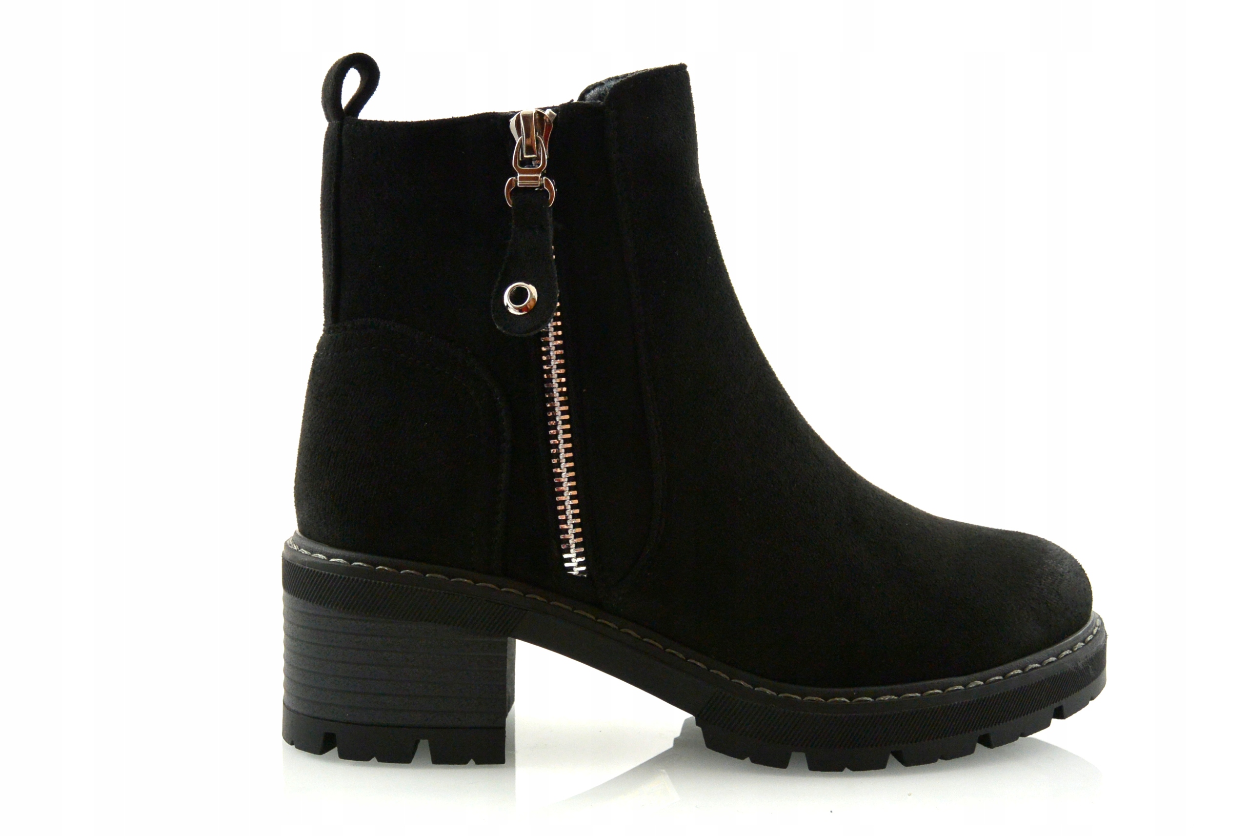 Pohodlné Černé Semišové Zateplené Kotníkové Boty Na Silném Podpatku, Sloupek 36