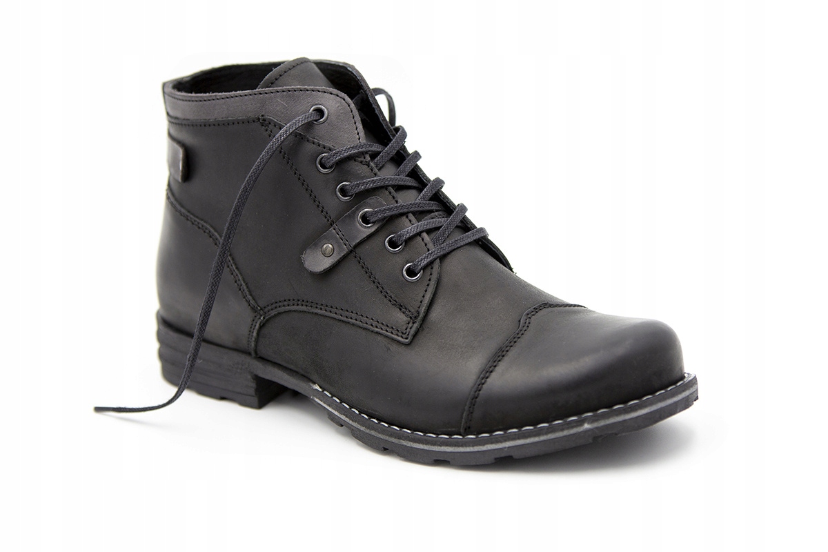 

Zimowe buty męskie skóra black od dobrebutypl