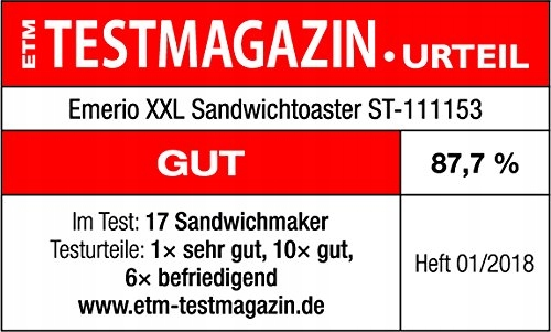 EMERIO XXL Opiekacz Do Kanapek 4 Muszle Dla Całej Rodziny 1300W BPA Free — miniatura 2