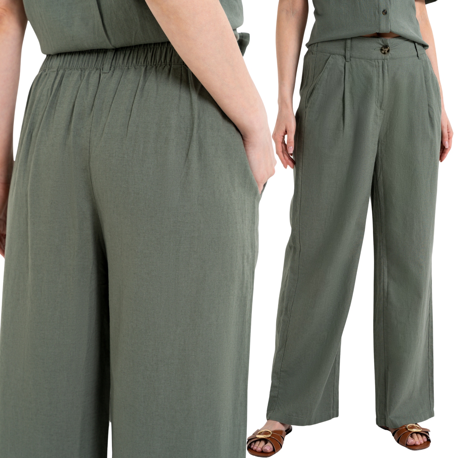 Spodnie Damskie Lniane z Wiskozą Casual z Kieszeniami Moraj XXL