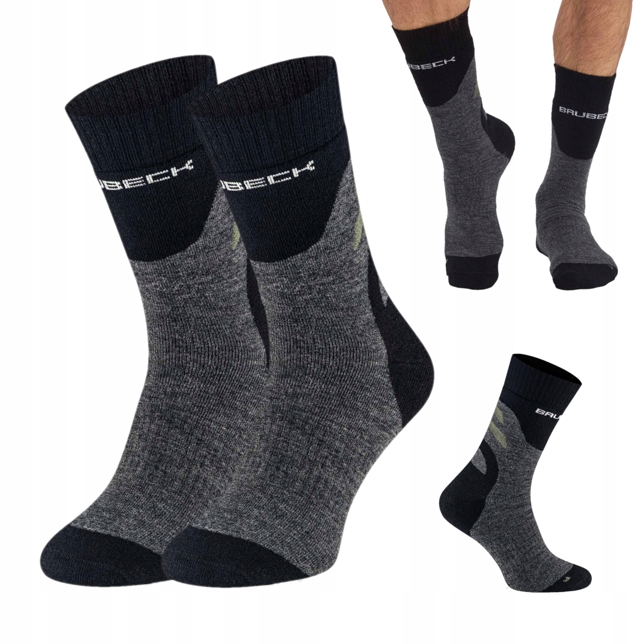 Brubeck Skarpety męskie Trekking Merino turystyka górska khaki 39-41 2-pak