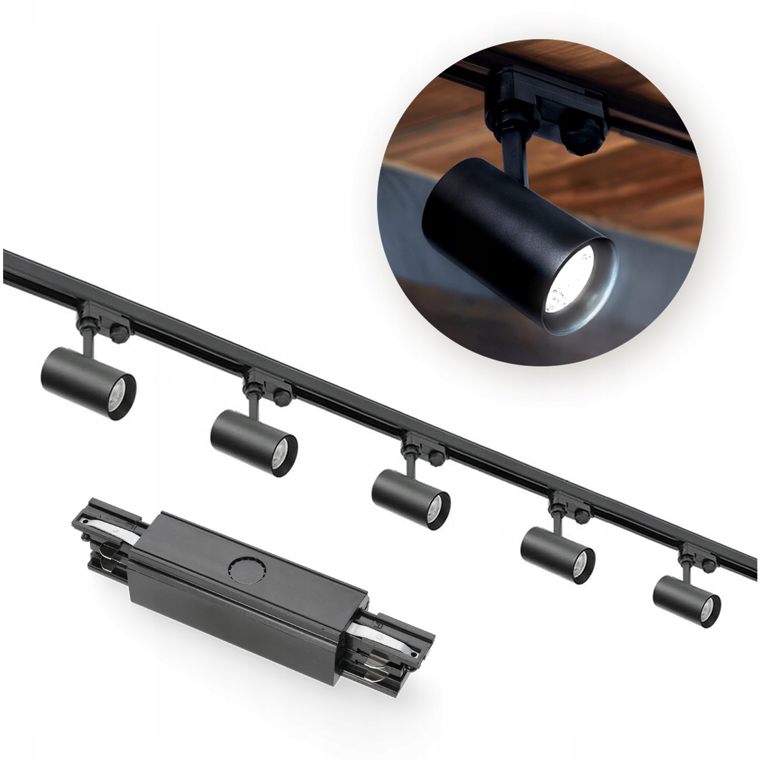 Sada kolejnicová 3-fázová kolejnice 1m+2m, I vnější, 5 x lampa, 2 x krytka Černá