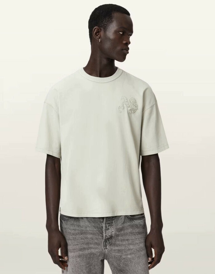 Allsaints Bavlněné Zelené Tričko Kulatý Výstřih A Logo Výšivka B23__XS