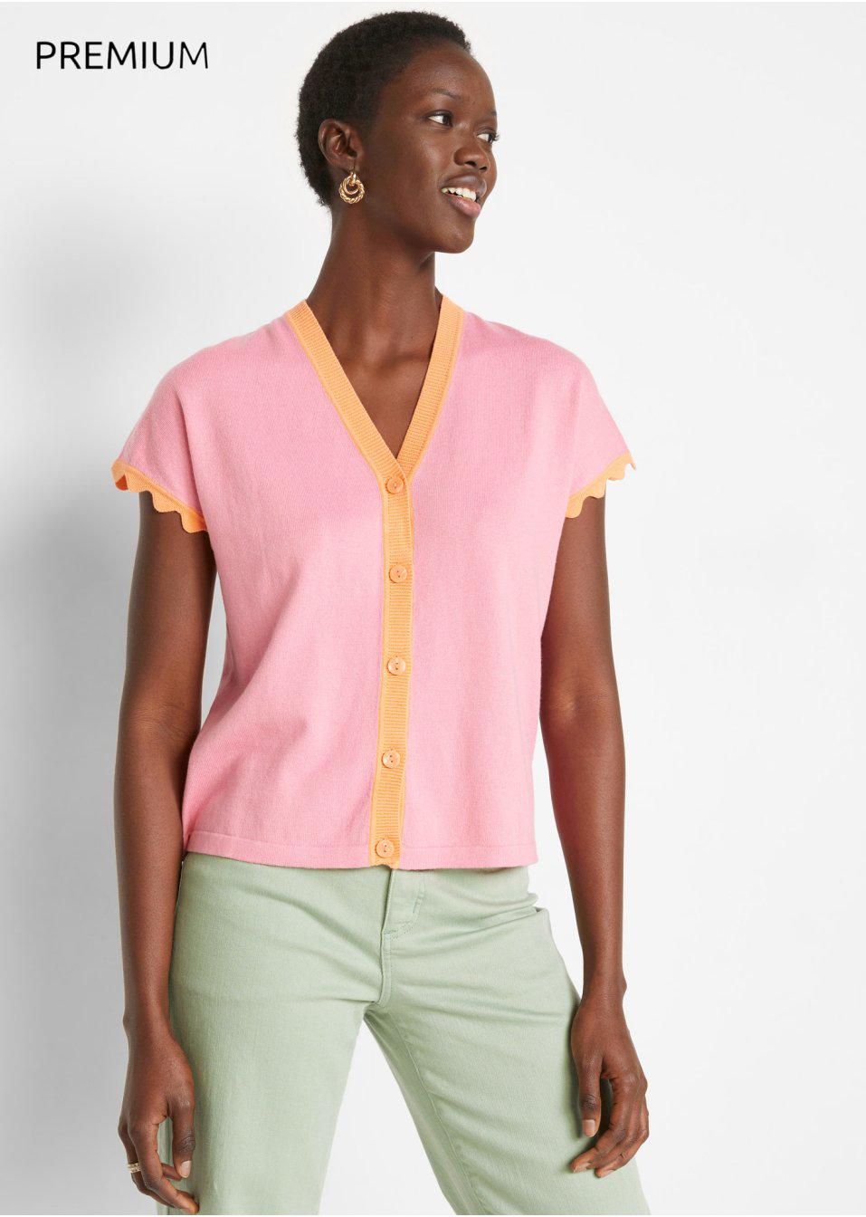 38 Bonprix WW SWETER Z DOMIESZKĄ JEDWABIU Kolor różowy