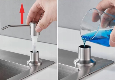 DOZOWNIK NA PŁYN DO MYCIA NACZYŃ MYDŁO ZLEWOZMYWAKA 350ML SREBRNY EAN (GTIN) 5904734414377