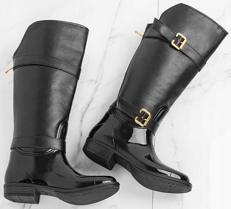 CZARNE SKÓRZANE KALOSZE ZŁOTY ZAMEK