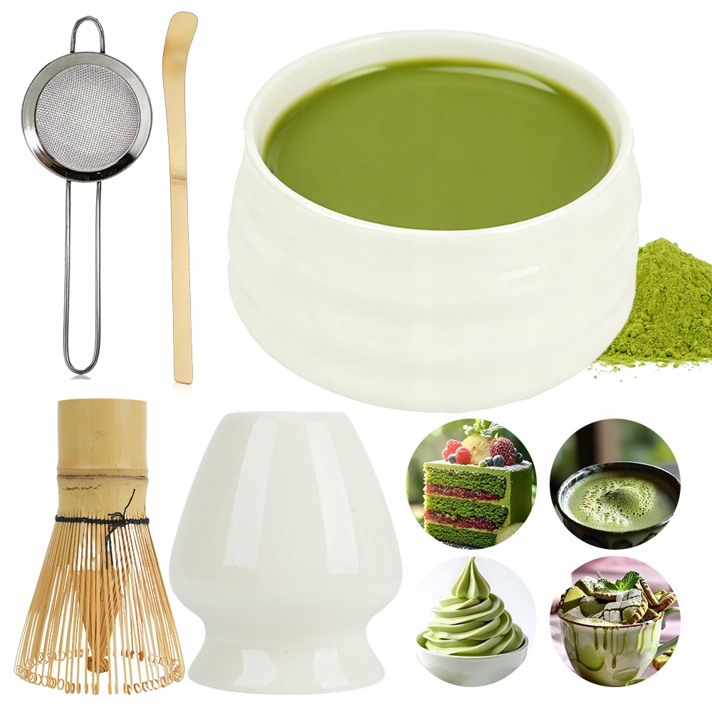 5-DÍLNÁ Sada Na Matchu, Keramická, Bambusová Šlehací Metla, Miska Se Sítkem