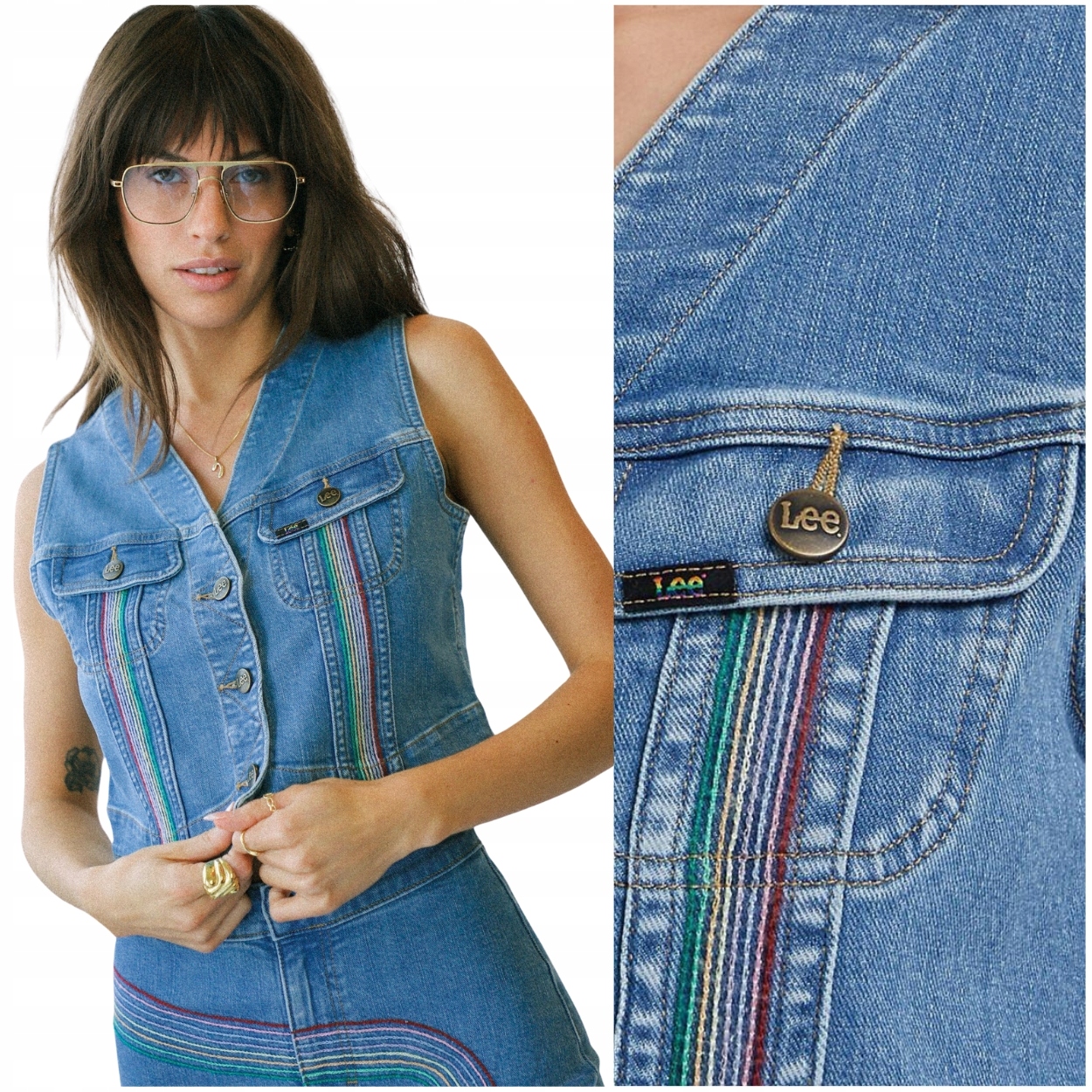 Lee Pride Rainbow Vest Mid Raiibow přiléhavá dámská džínová vesta S