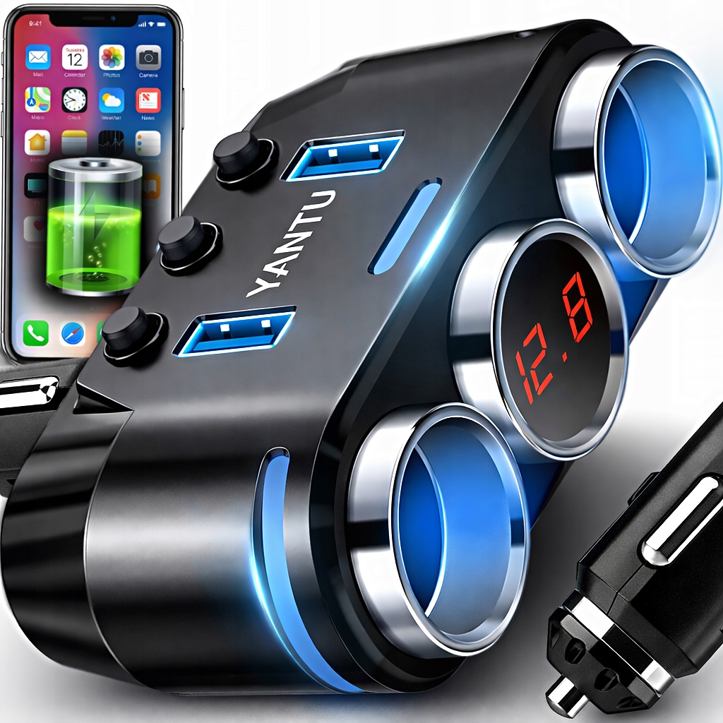 ROZDZIELACZ GNIAZDA ZAPALNICZKI ŁADOWARKA USB X2 ROZGAŁĘŹNIK FAST CHARGE