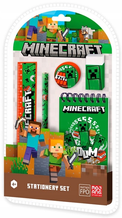 ZESTAW 5 el Ołówek Gumka Linijka Notesik Temperówka Creeper MINECRAFT