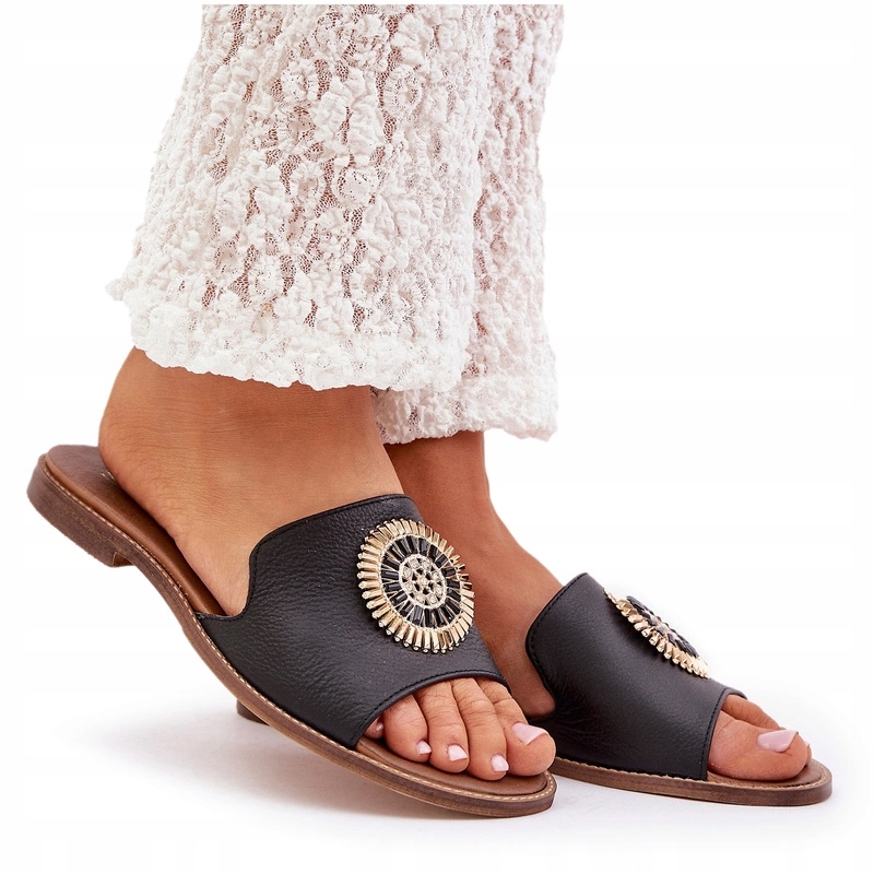 Nazouváky Z Přírodní Kůže Plochý Podpatek Zazoo 3047/O Černé 41