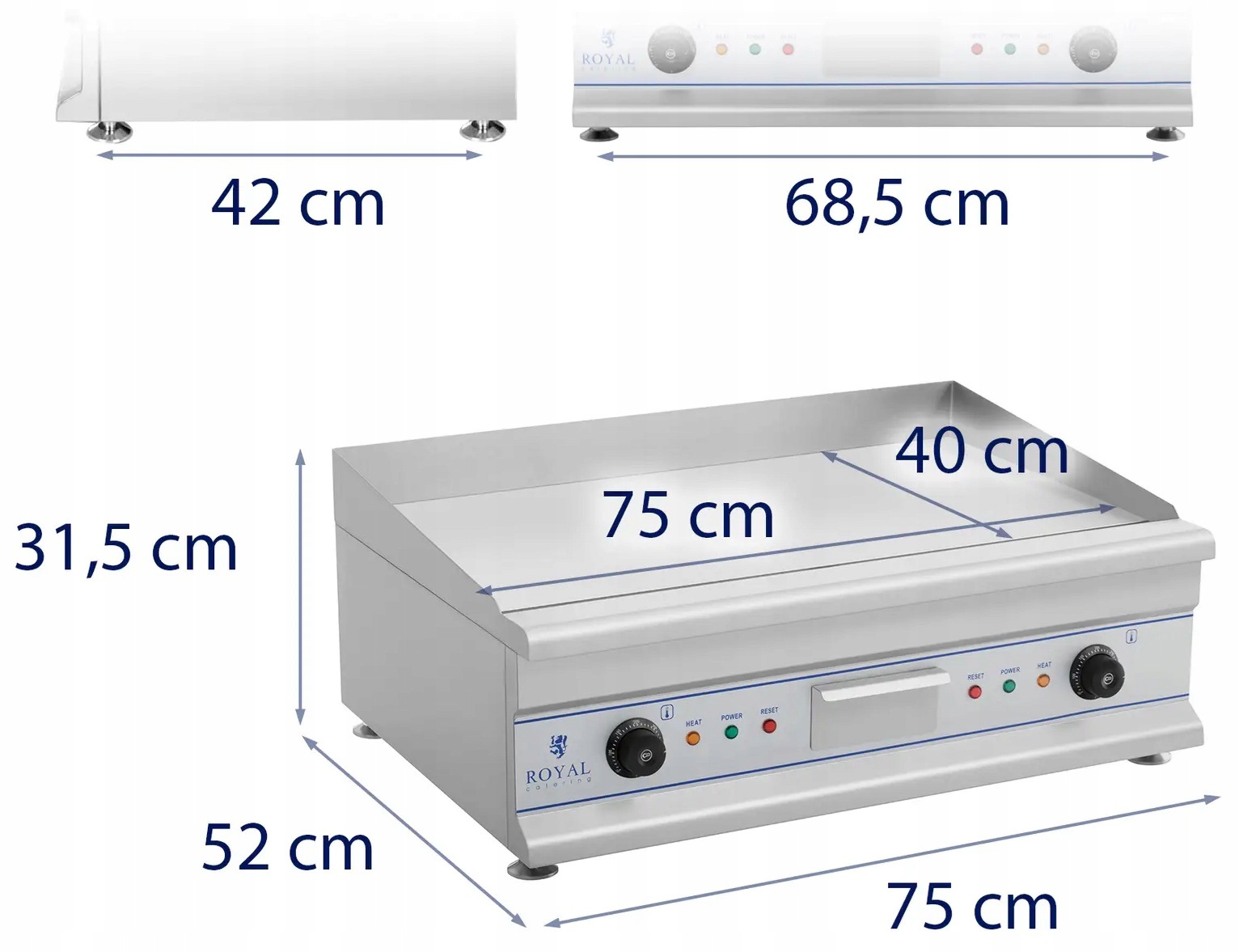 Płyta grillowa gładka 75 cm moc 2x3200W Royal Catering RCG 75H 10010063