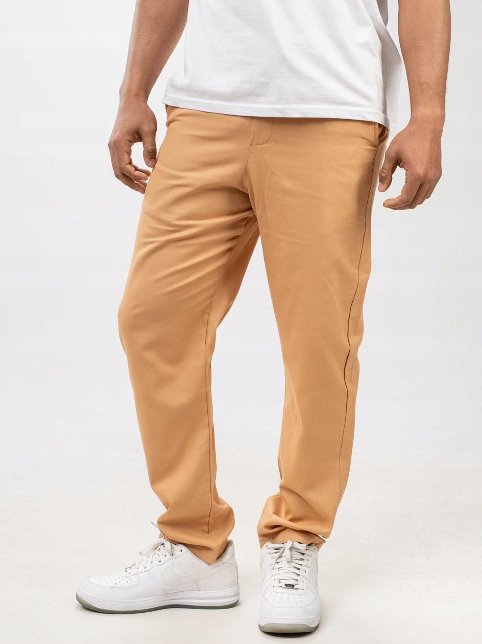 Pánské Bavlněné Chino Kalhoty Světle Hnědé S Výšivkou Jigga Wear L