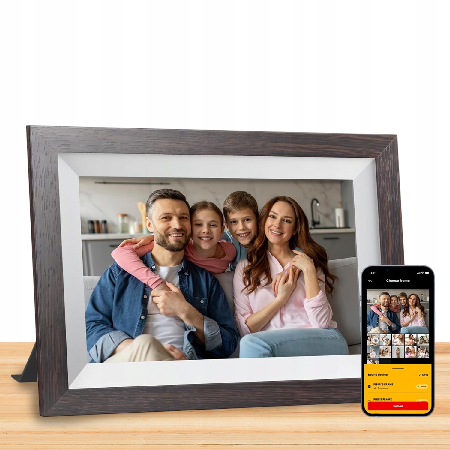 Digitální Rámeček Na Fotografie Frameo Wi-fi 10,1", Vysoká Kvalita, Hnědý Panel