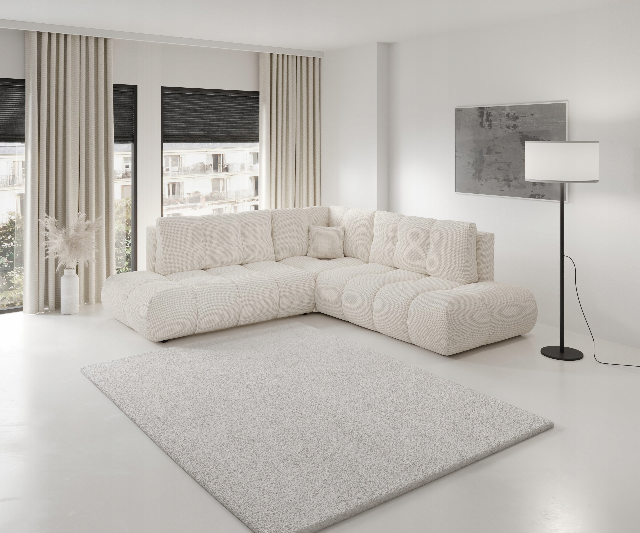 Rohová Sedací Souprava Duca Funkce Spaní Moderní Pletená tkanina Béžová