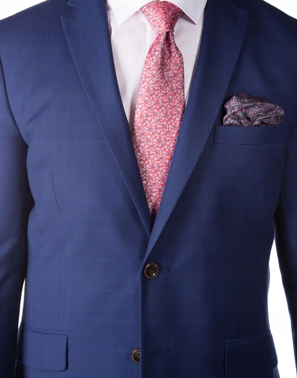 Pánský jednořadý oblek modrý s jemným kostkovaným vzorem Slim 182/116/102