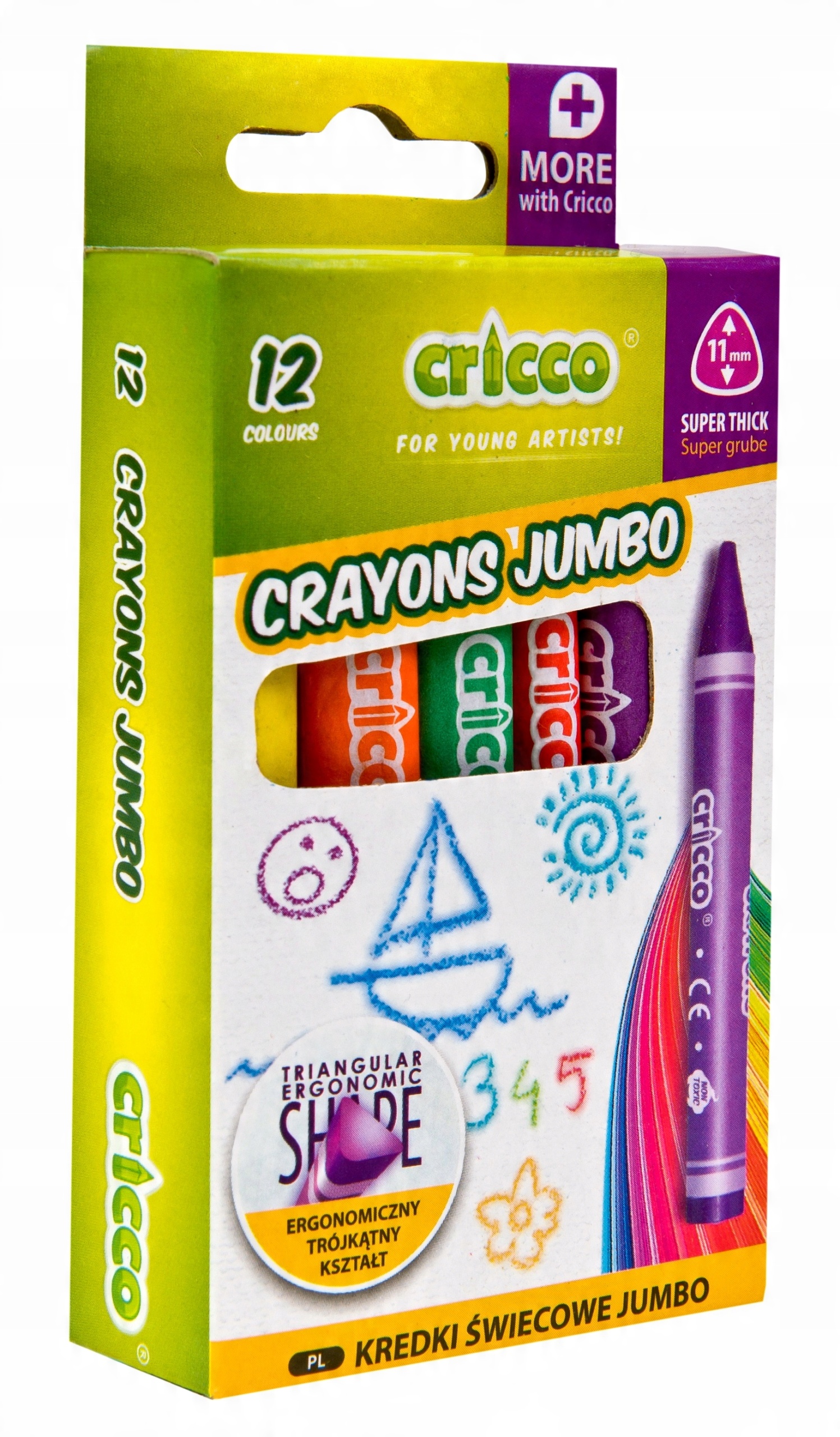 

Cricco Kredki świecowe szkolne grube 12 kol Jumbo