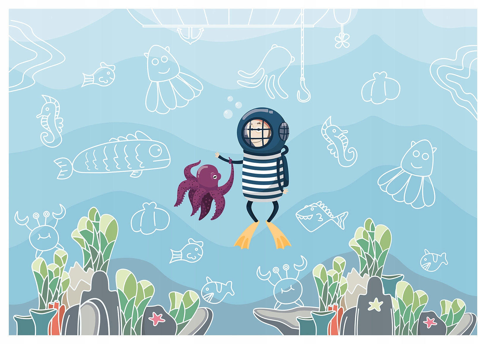 Tapeta Potápění s chobotnicí vinylová do dětského pokoje 460x300 lepidlo