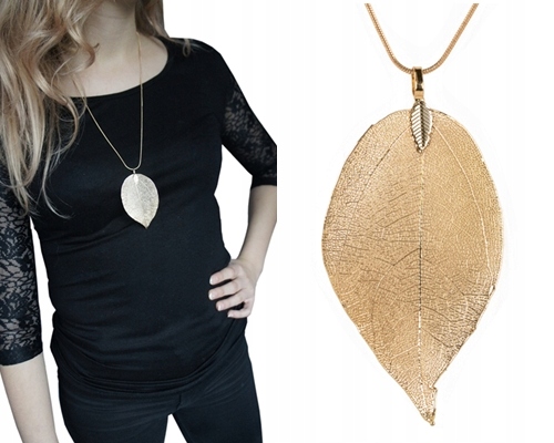 

Naszyjnik długi łańcuszek zawieszka Liść listek