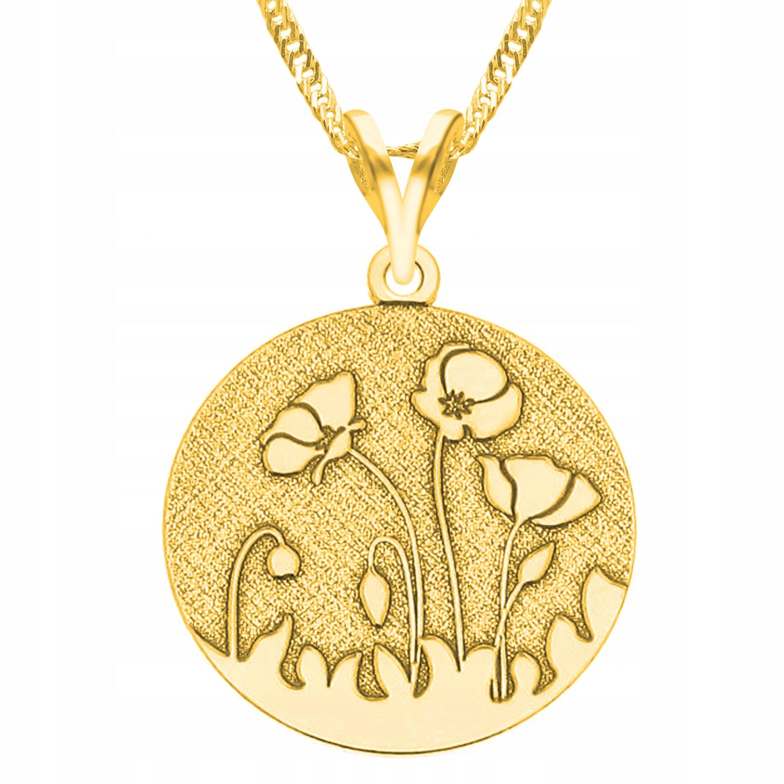 Zlatý náhrdelník Plech s máky Květy Mák Květina Louka Květina Stříbro 925