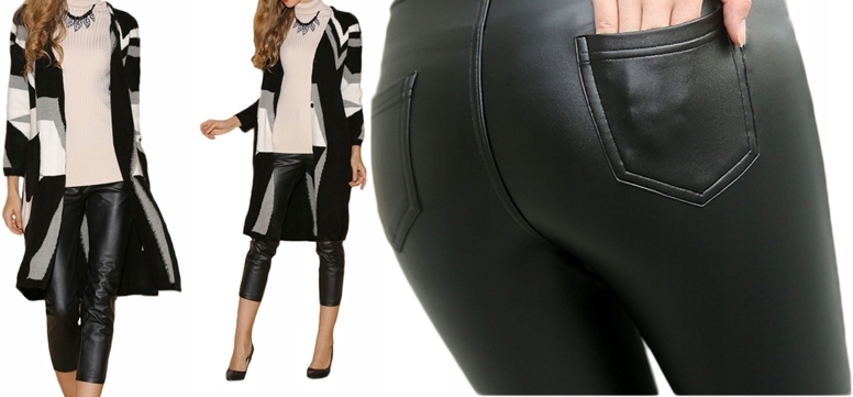 

Mat Rybaczki Gruba eko Skóra Czarna Legginsy 48